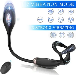 Prostate Massager Anal Vibrator with Double Ring Butt Plug and Wireless Remote