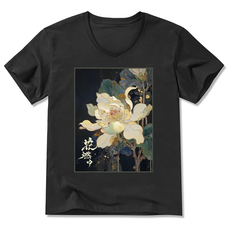 Comstylish Lotus Adorned With Golden Specks V-neck Classic T-shirt