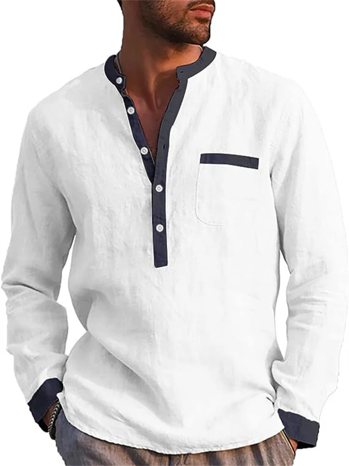 Light Mature Casual Men's Button-down Collar Long-sleeved Henley Shirt Cotton Shirt Regular Men's Shirts M-XXL