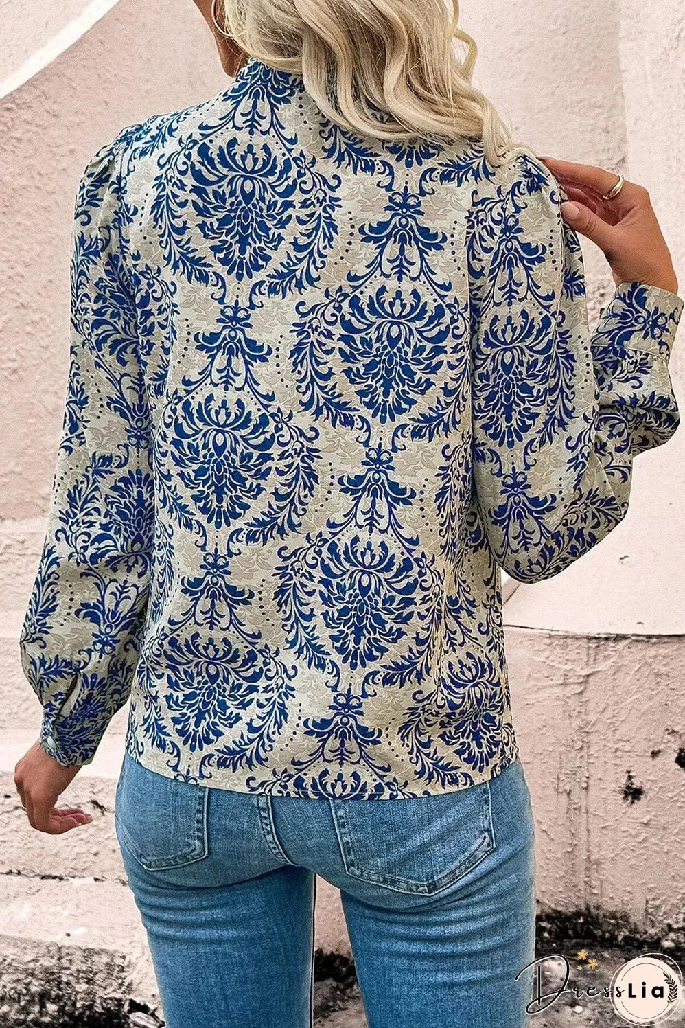 Printed Mock Neck Long Sleeve Shirt