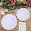 10 Pack | 9" White / Gold Scalloped Rim Plastic Dinner Plates, Disposable Party Plates