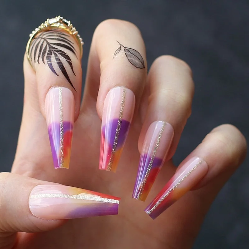 Brown Leopard French Fake Nails luxury combination in black Art Square Nude Artificial Salon False nails can be reused thicken-Nail Inspo