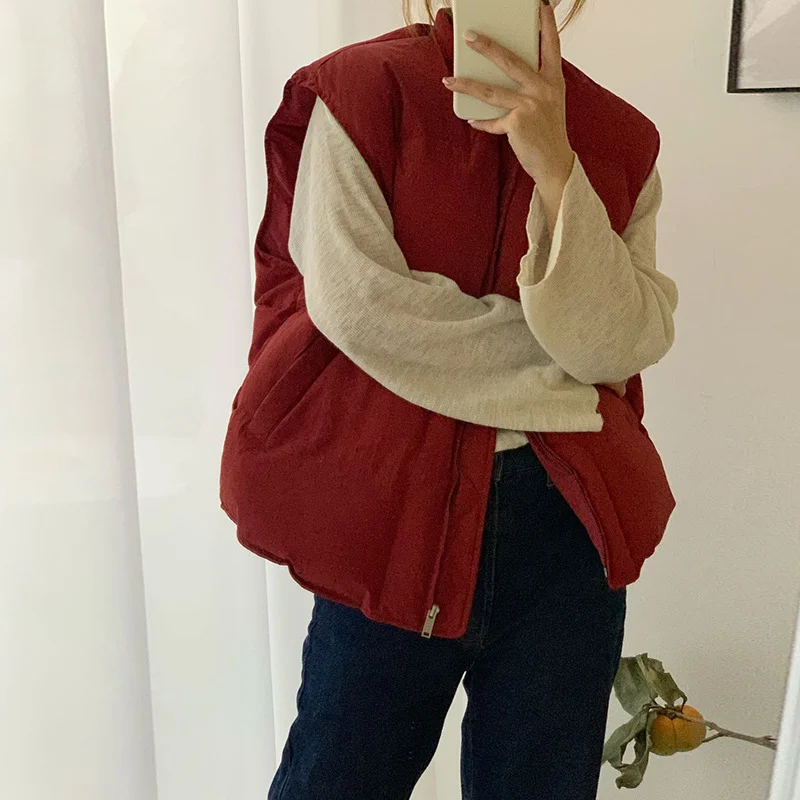 Toloer Baseball Collar Down Vest Female 2024 Winter New Fashion Vest Loose Solid Color White Duck Down Warm Vest Tide-Outfit Ideas