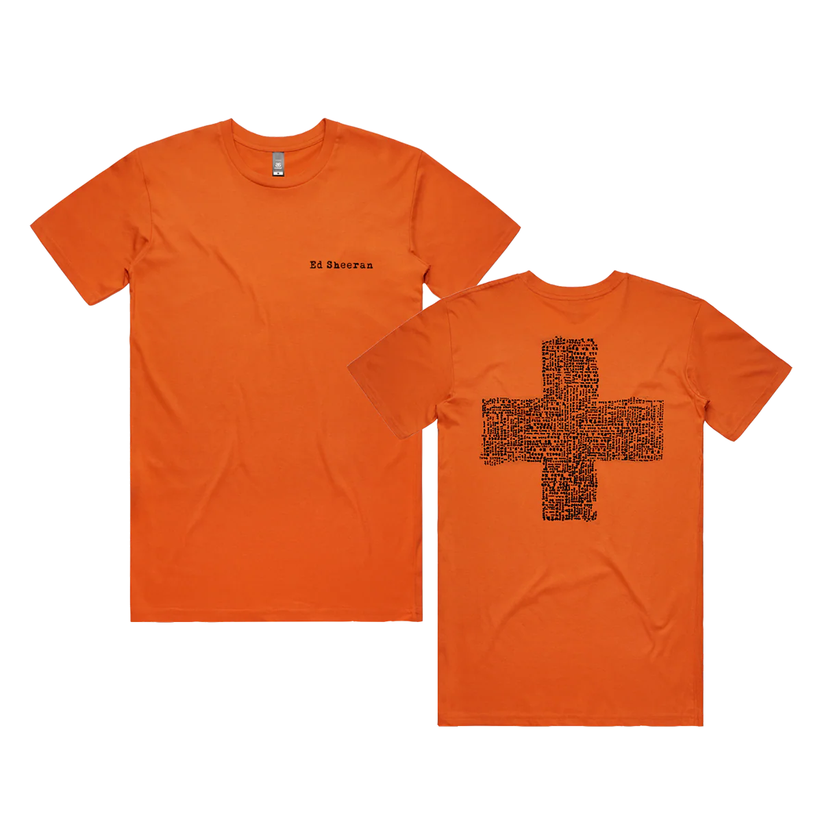 "Ed Sheeran orange graphic t-shirt with plus symbol back print"
