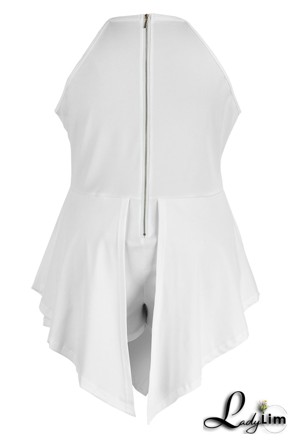 White Fashion Casual Solid Split Joint Asymmetrical O Neck Plus Size Romper