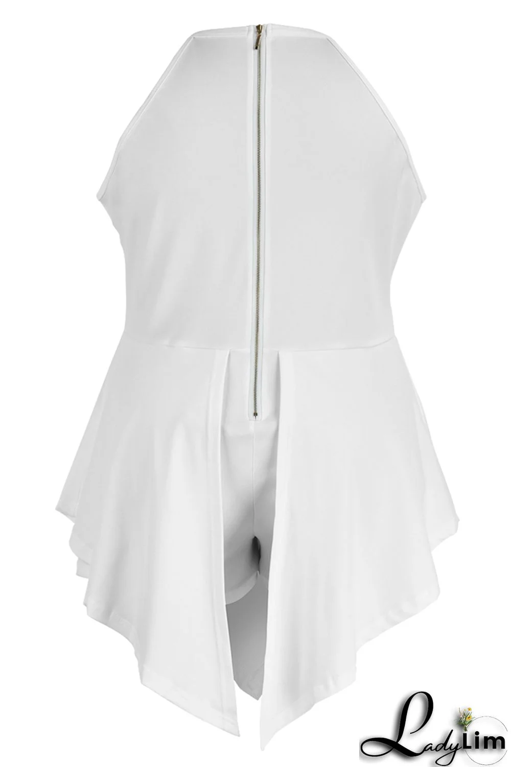 White Fashion Casual Solid Split Joint Asymmetrical O Neck Plus Size Romper