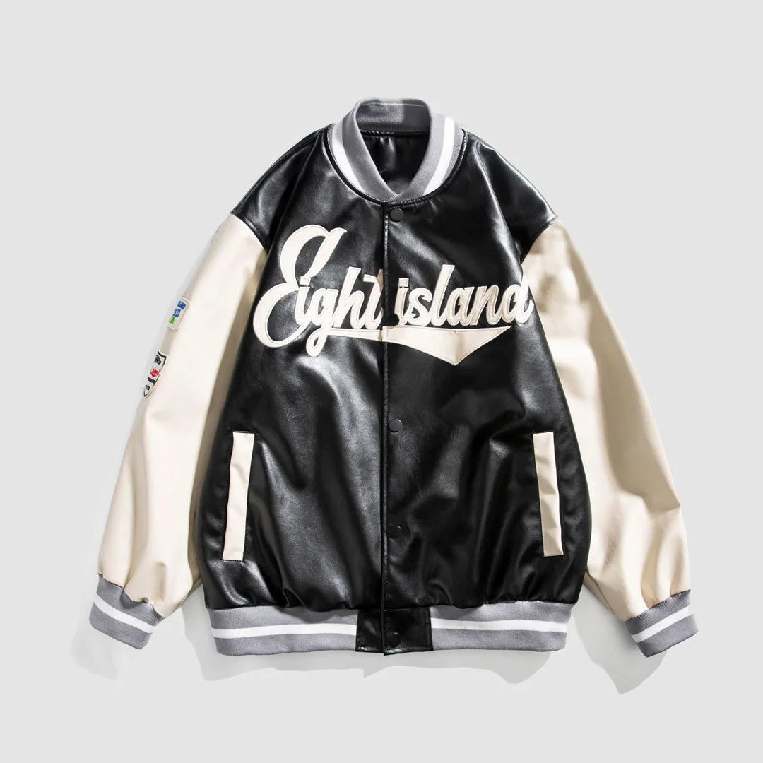 Embroidered PU Leather Jacket
