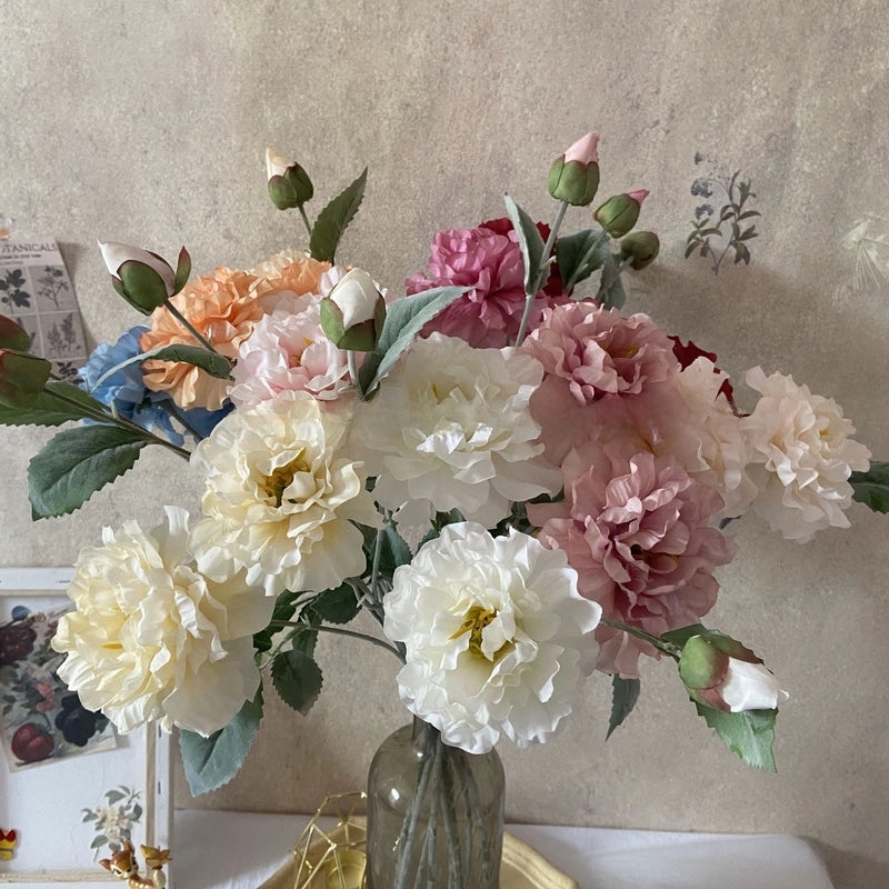 Flocking Rod 3-head Peony 3-head Peony High-end Artificial Flower Silk Flower Wedding Auditorium Flower Arrangement Shooting Props Flower