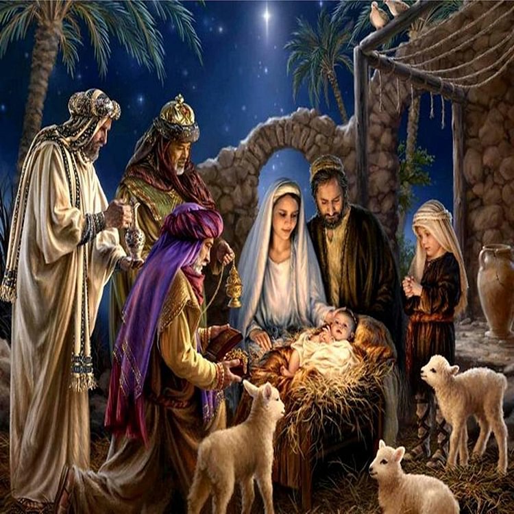 Birth Jesus Round Full Drill Diamond Painting 40X30CM(Canvas) gbfke