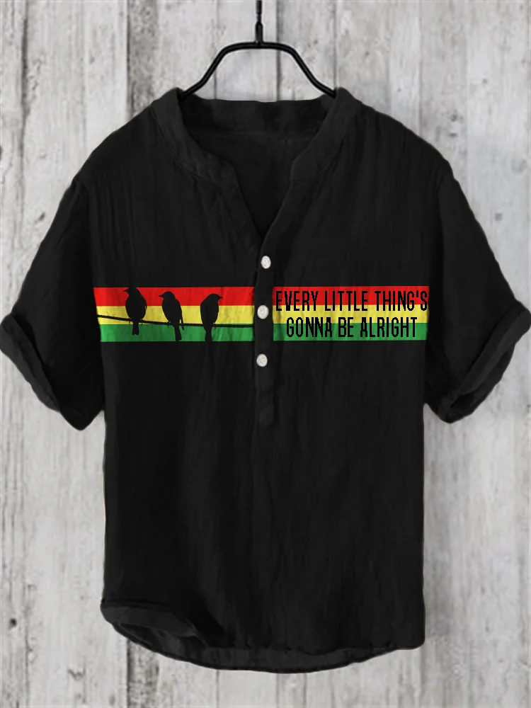 Three Little Birds Reggae Lover Linen Blend Shirt
