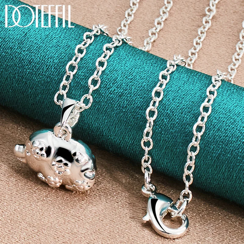 DOTEFFIL 925 Sterling Silver Cute Pig Pendant Necklace 16-30 Inch Snake Chain For Women Man Jewelry