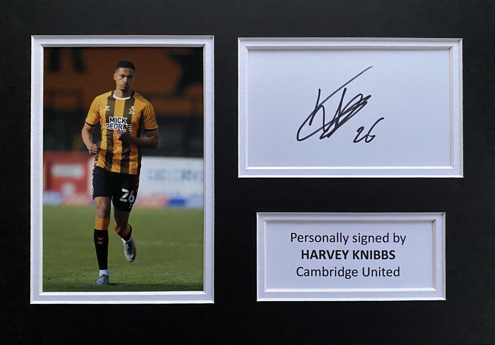 Harvey Knibbs Hand Signed White Card In A4 Cambridge United Mount Display