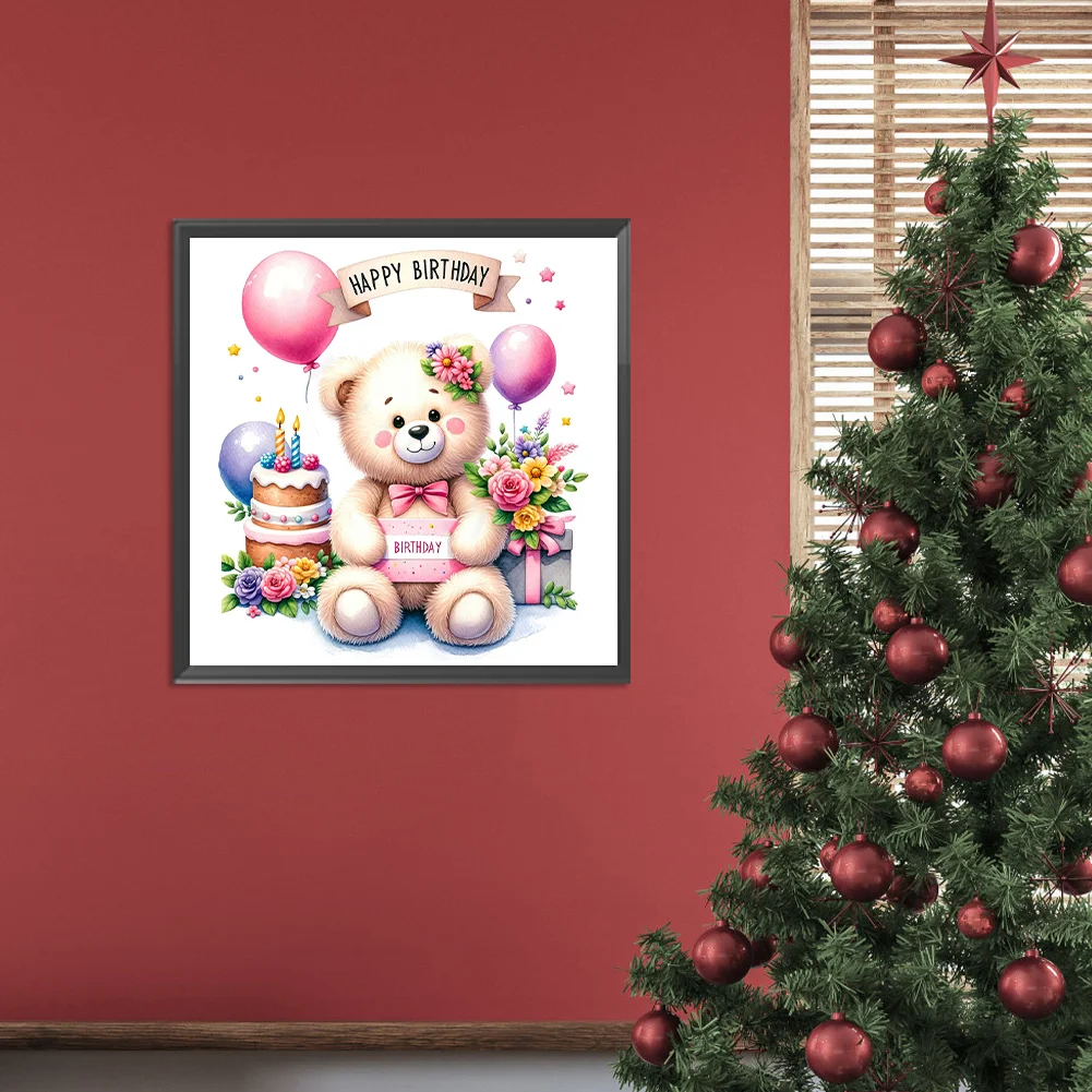 Diamond Painting - Full Round Drill - Birthday Bear(Canvas|30*30cm)