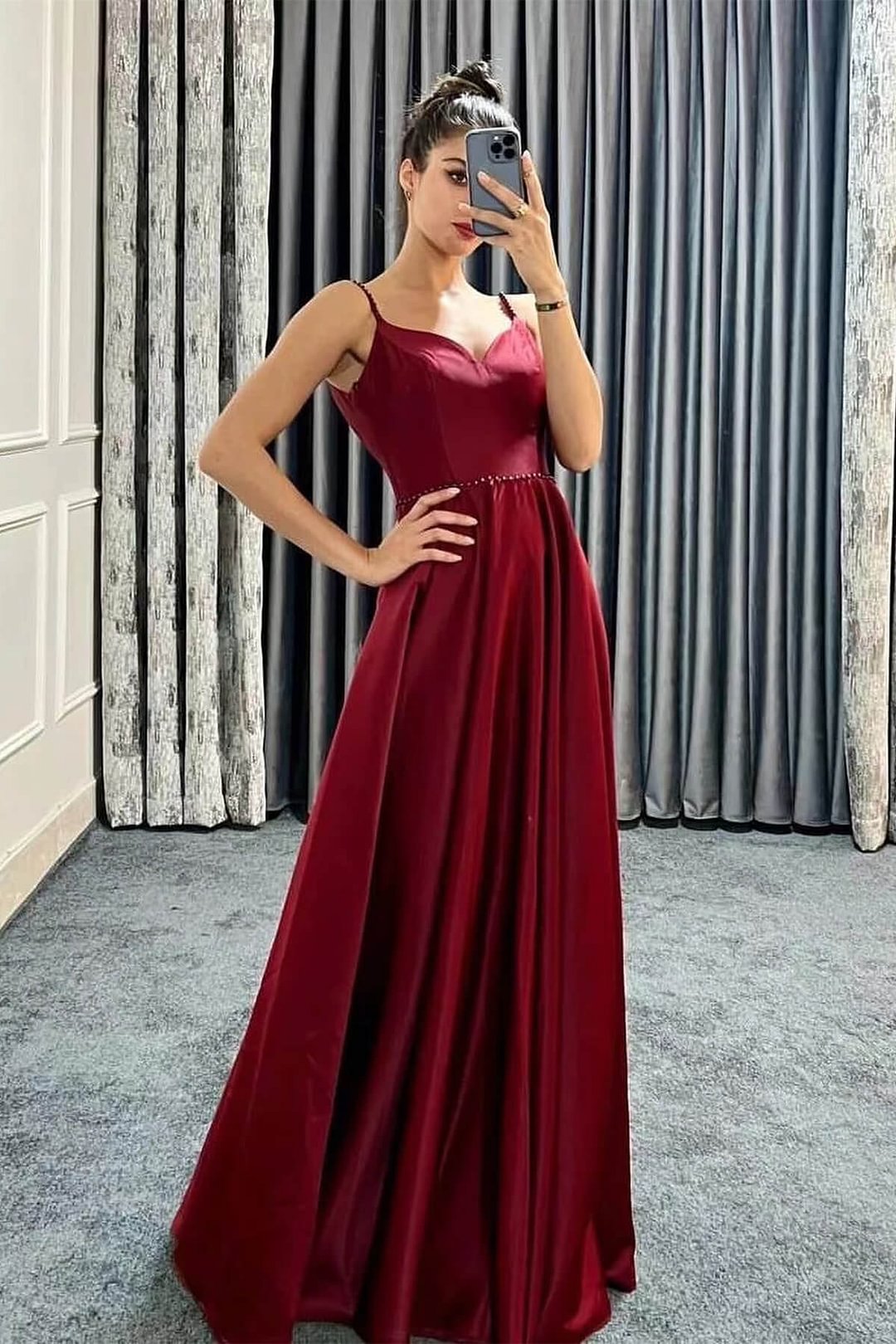 Light Spaghetti-Straps Long Sweetheart A-Line Prom Dress With Beads | Ballbellas Ballbellas