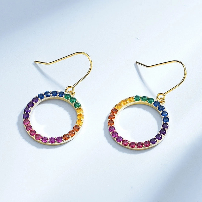 925 Sterling Silver Silver ZIRCON Round EARRINGS Stud Earrings