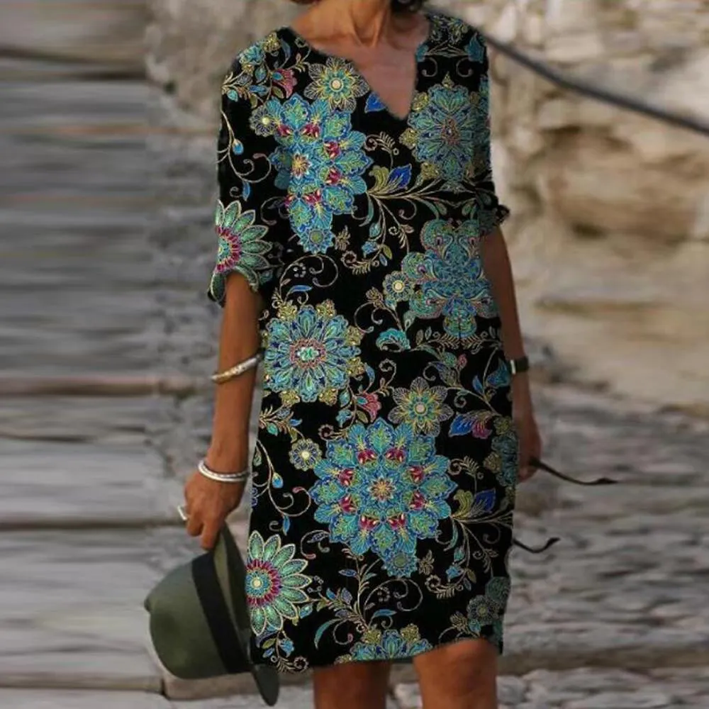 Modern Print Short Sleeve Mini Dress-vocosishoes