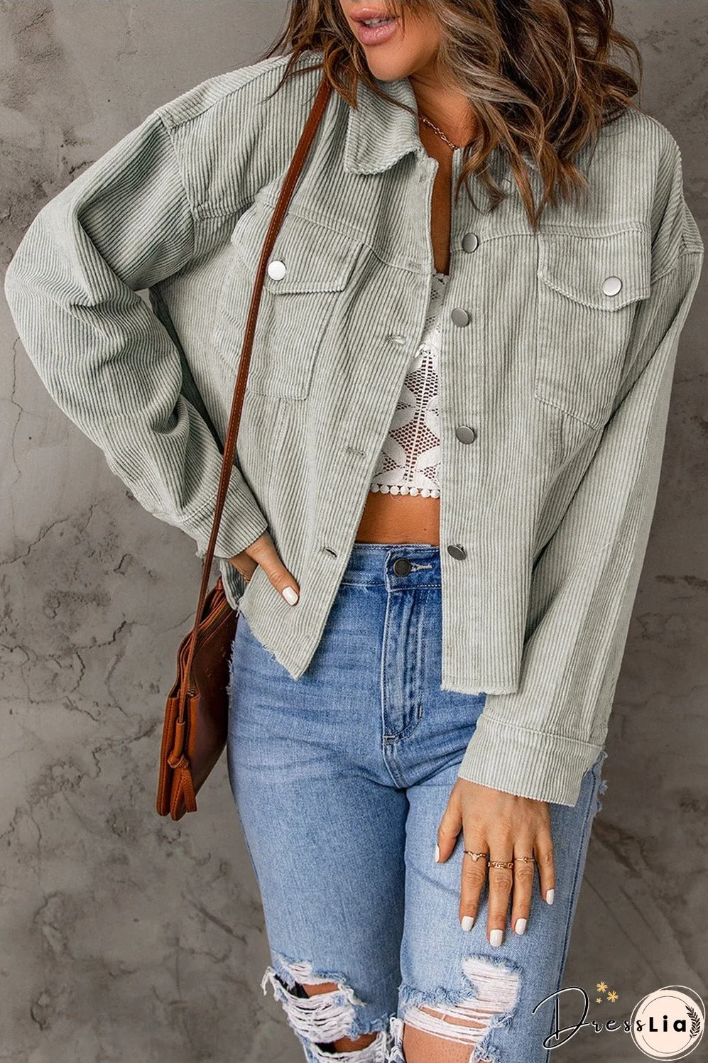 Double Take Raw Hem Button Down Corduroy Jacket with Pockets