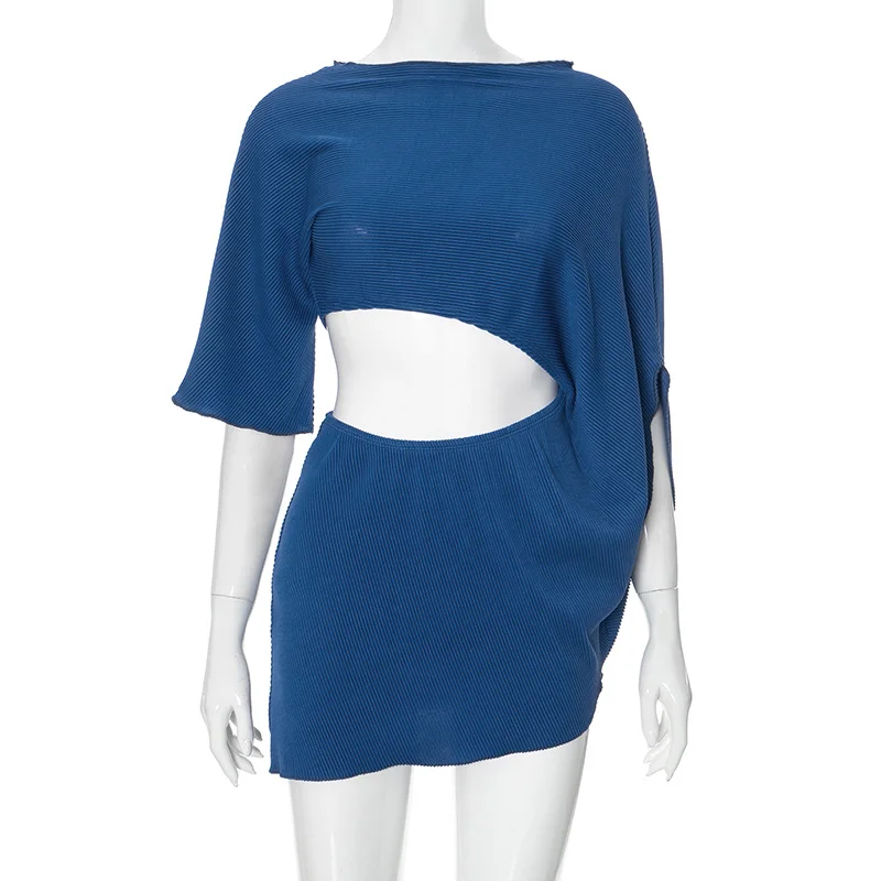 Brownm Brownm Women's Summer New Shoulder Five-Sleeve Irregular Open Casual Dress