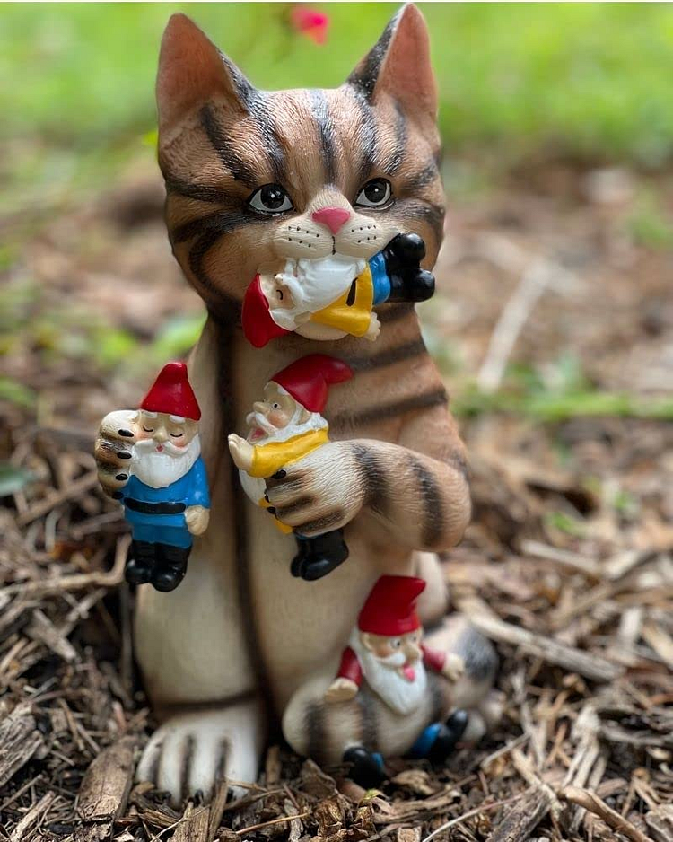 Mischievous Cat Garden Gnome Statue Figurine