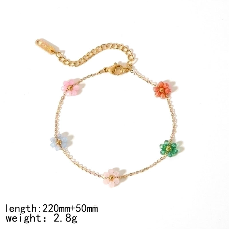 Stainless Steel 18K Gold Plated Minimalist Polishing Plating Flower Bracelets Anklet Necklace