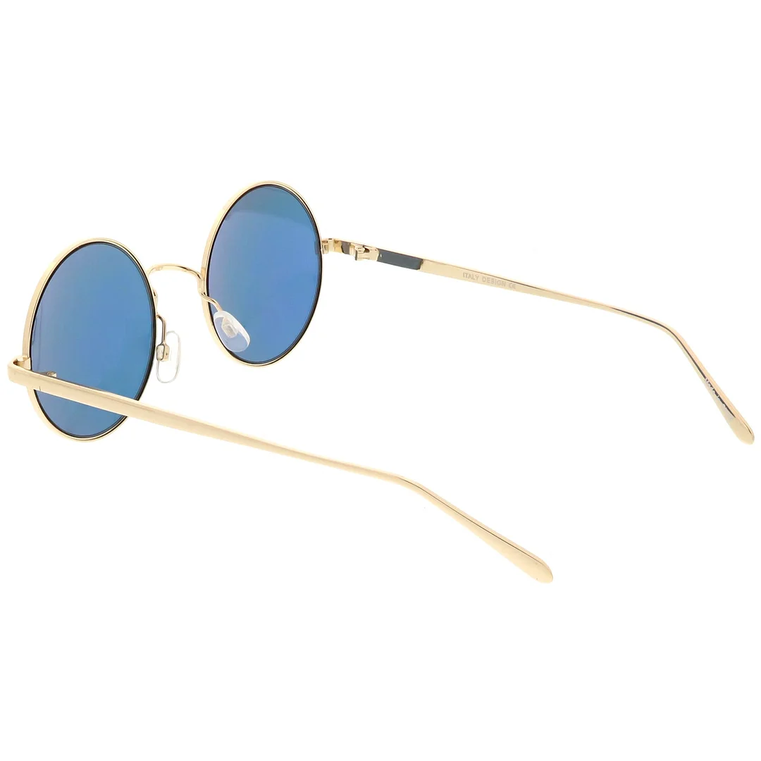 Premium Retro Round glasses With Metal Frame Slim Arms Colored Mirror Lens 52mm