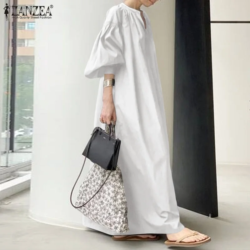 Autumn Sundress ZANZEA Fashion Women Lantern Sleeve Maxi Long Dress Oversized Dresses Spring V Neck Solid Loose Party Vestidos