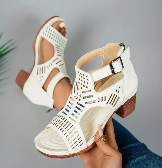 Breakj Breakj Women's Shoes 2025 Summer New Coarse Heel High-Heeled Shoes Hollow Fish Mouth Sandals Women