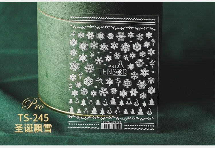 5D Christmas SnowFlake Snowman Nails Art Sticker Pro Frosted Thin Transparent Embossed New Year Nail Art Design Nail Stickers-Nail Inspo