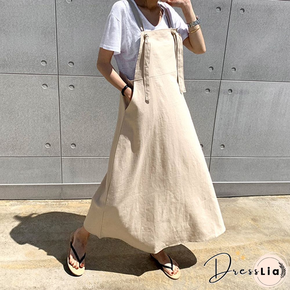 Women Summer Plus Size Strappy Maxi Sundress Loose Solid Pinafore Overalls Holiday Dress Oversized