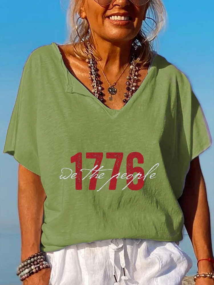 American Independence Day V Neck T-shirt-014103