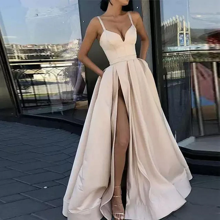 Fashion Solid Color Thin Strap Tube Top Thin Prom Dress