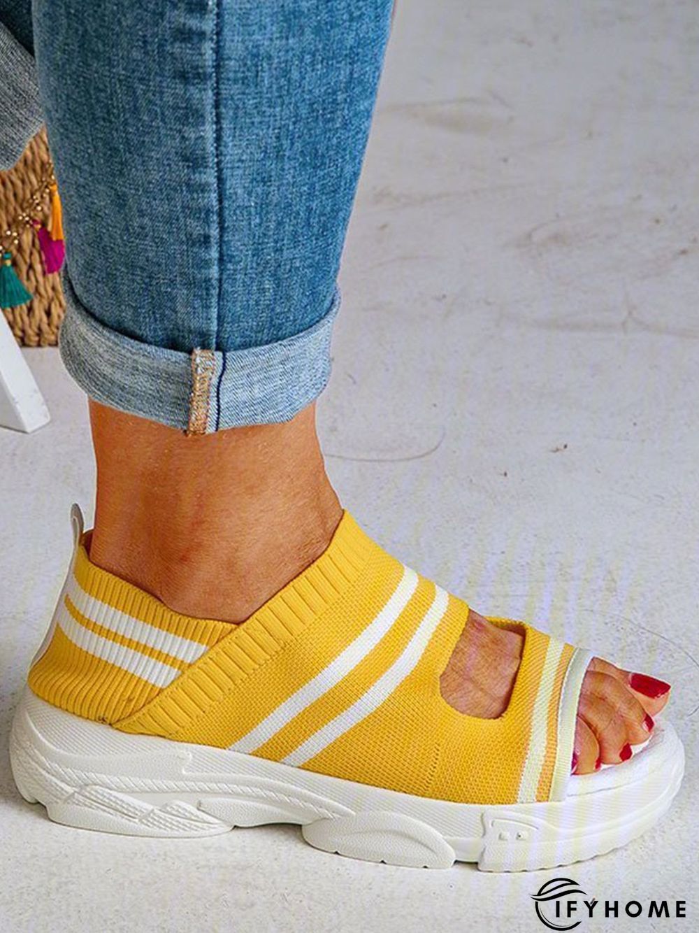 Casual Low Heel Gray Open Toe Sandals | IFYHOME