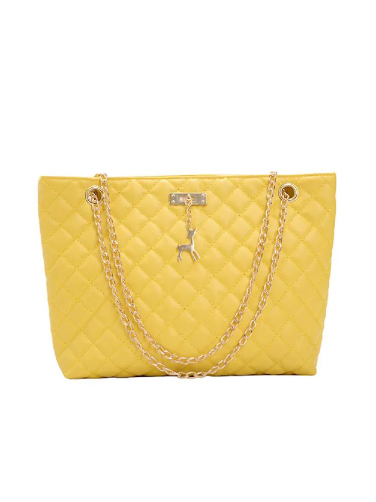 Fashion Leather Handbag Women Large Top-handle Bags Shopping Tote (Yellow)