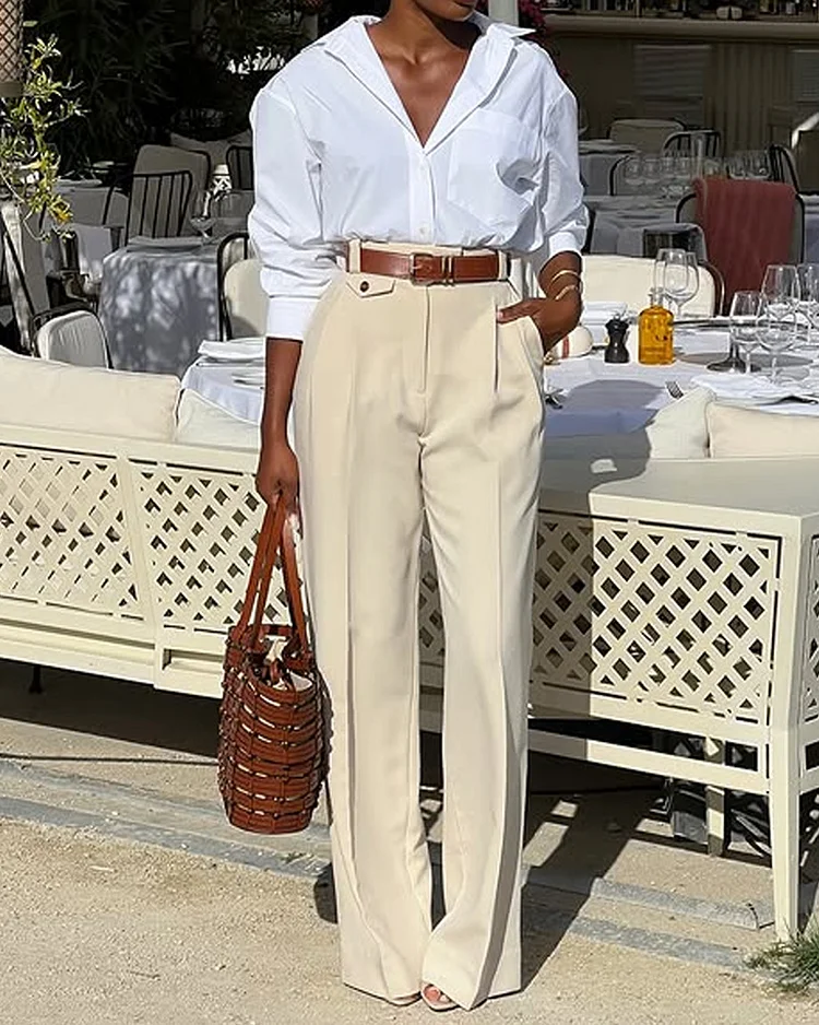Lapel solid color two-piece suit (without belt)