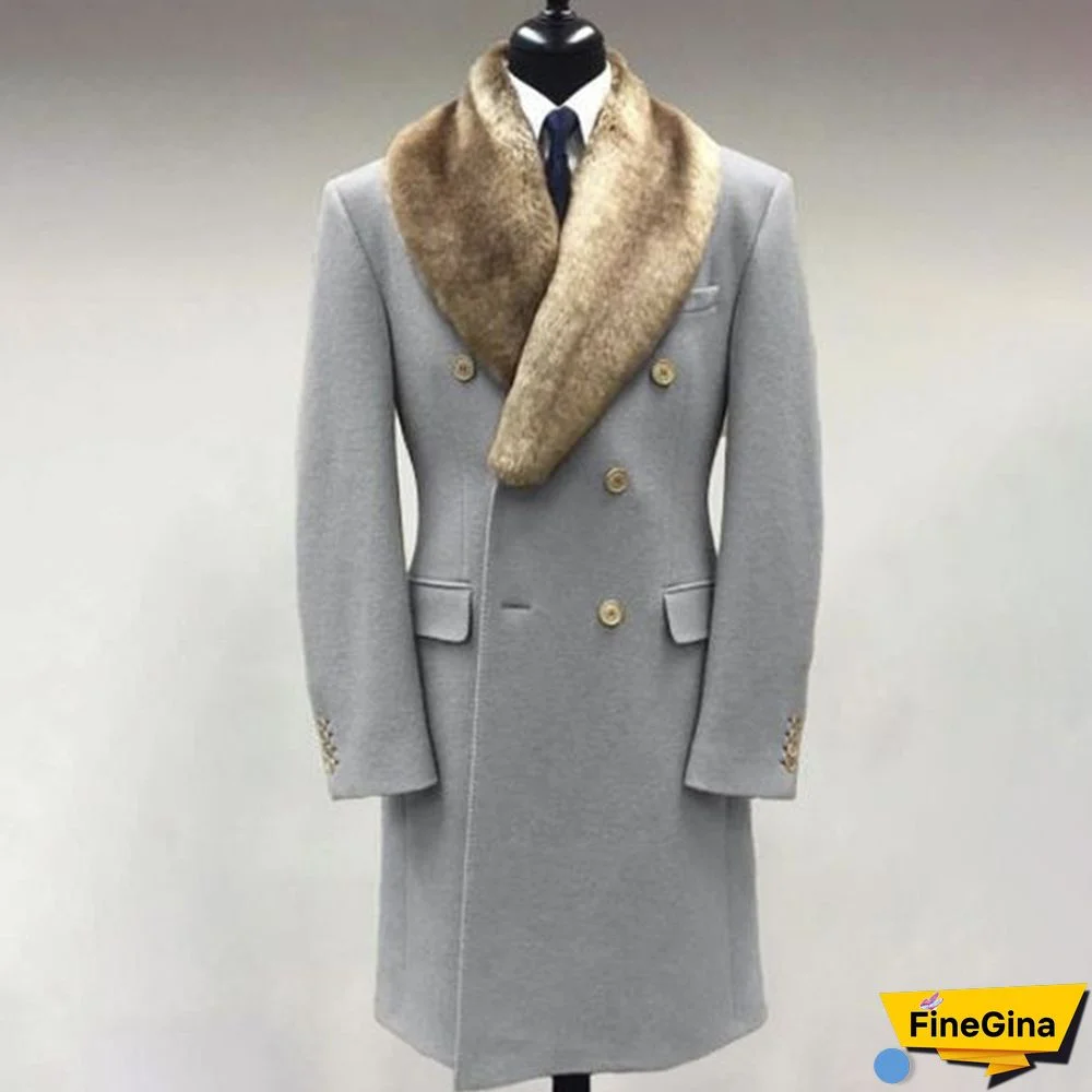 Men's Casual Fur Lapel Collar Graphic Pattern Long Sleeve Coat