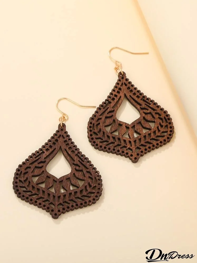 Wooden Water Drop Earrings