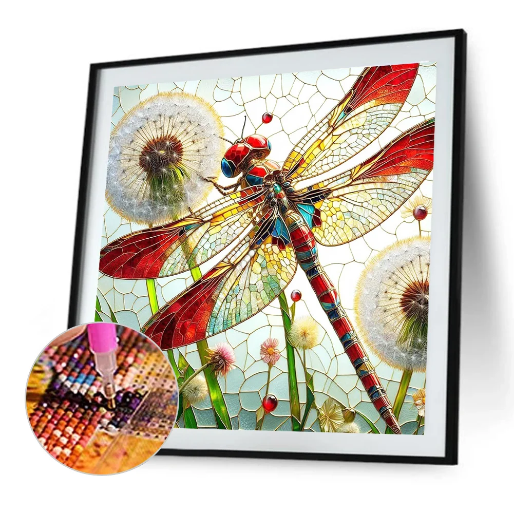 Diamond Painting - Full Round Drill - Dragonfly Dandelion(Canvas|40*40cm)