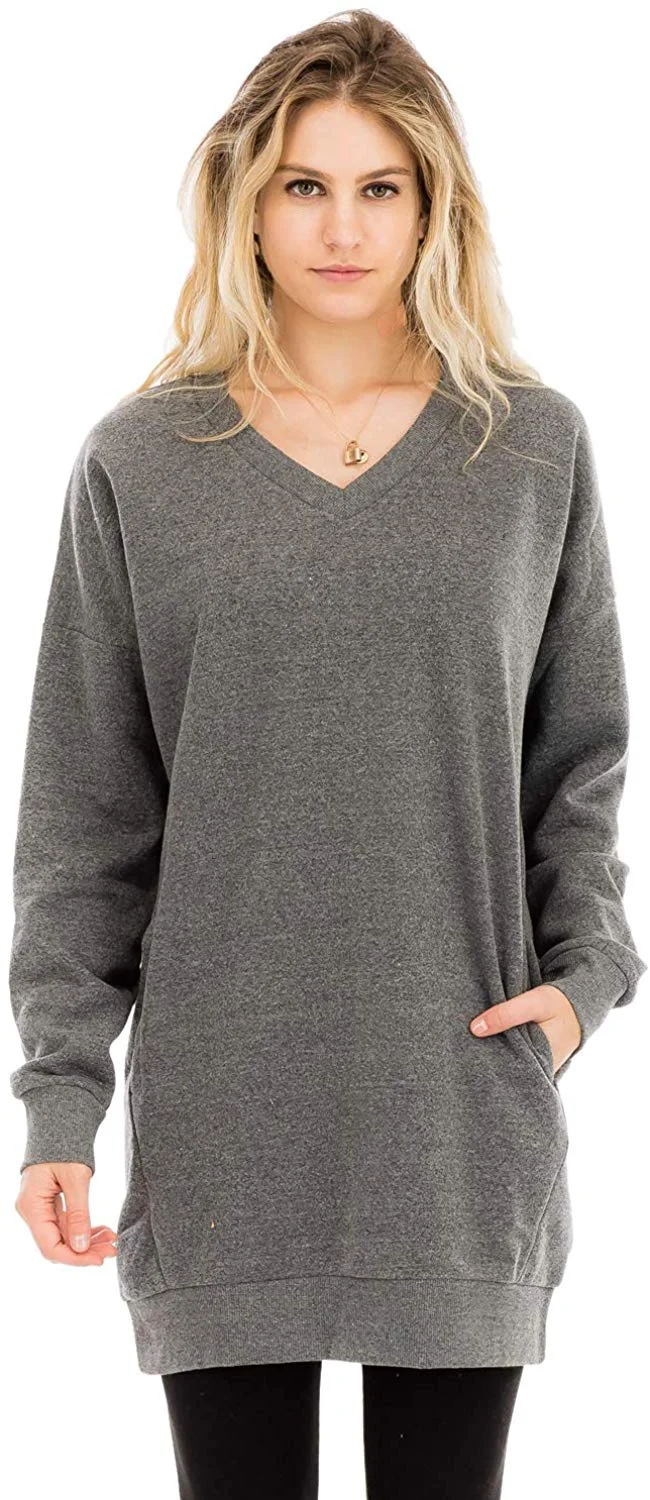 Women's Casual Loose Fit Long Sleeves Over-Sized Sweatshirts Tunic length