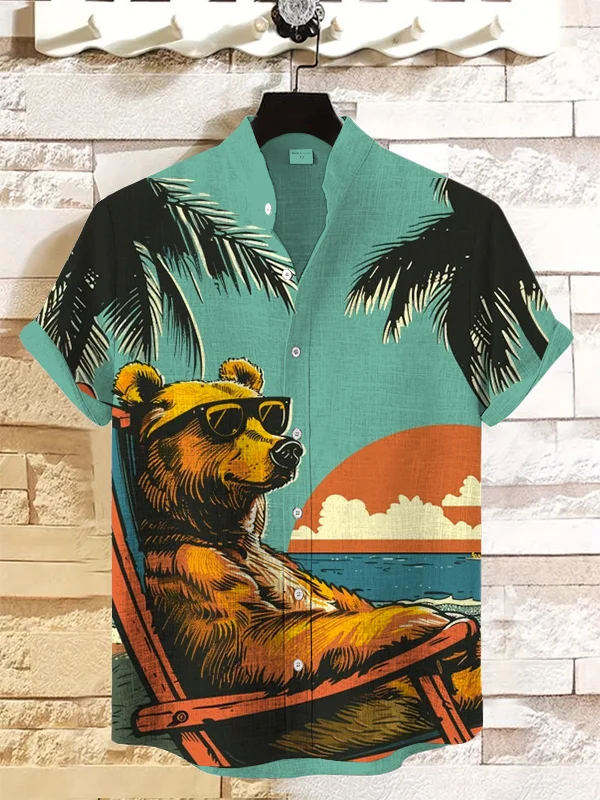 Men's Beach Vacation Leisure Bear Art Print Casual Shirt