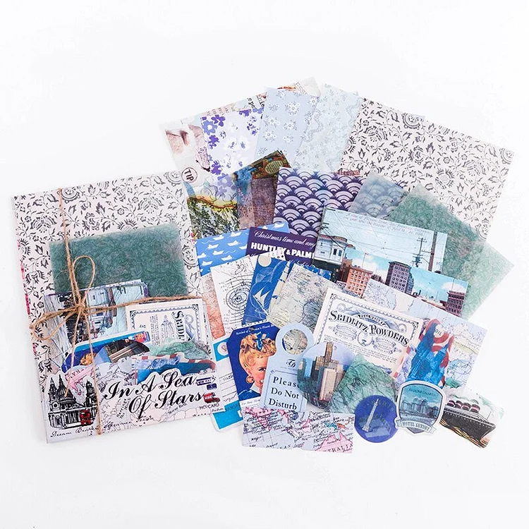 JOURNALSAY 30pcs Retro Mixed Material Memo Pad Sticker Pack