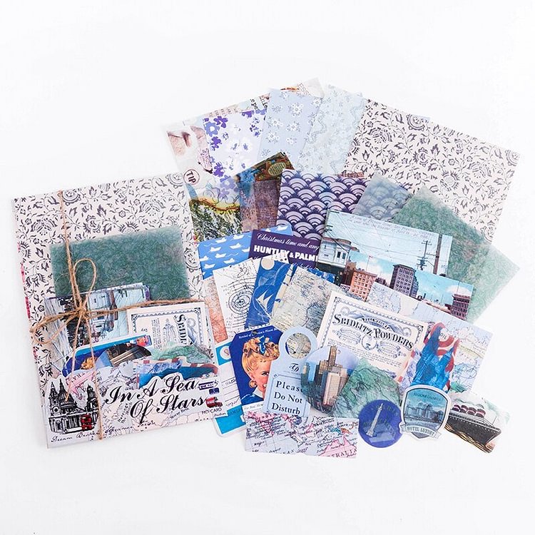 JOURNALSAY 30pcs Retro Mixed Material Memo Pad Sticker Pack