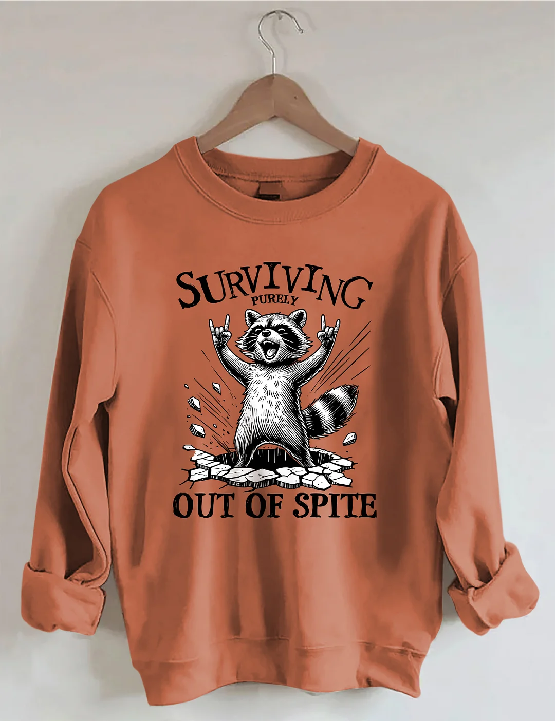 Surviving Purely Out Of Spite Raccoon Sweatshirt