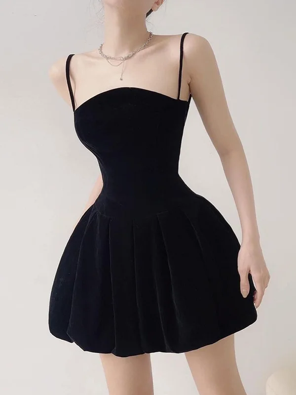 Elegant Party Solid Color Spaghetti Straps Bubble Dress