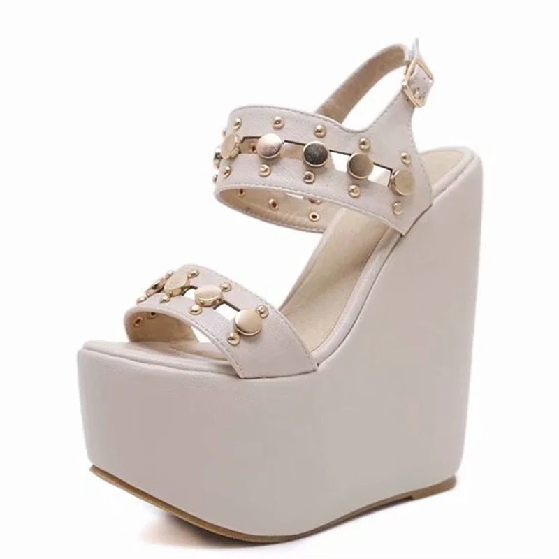 Gdgydh Height 17cm Ultra High Heels Gladiator Sandals Women Sexy Rivets Punk Style Platform Wedges Shoes For Party With Buckle