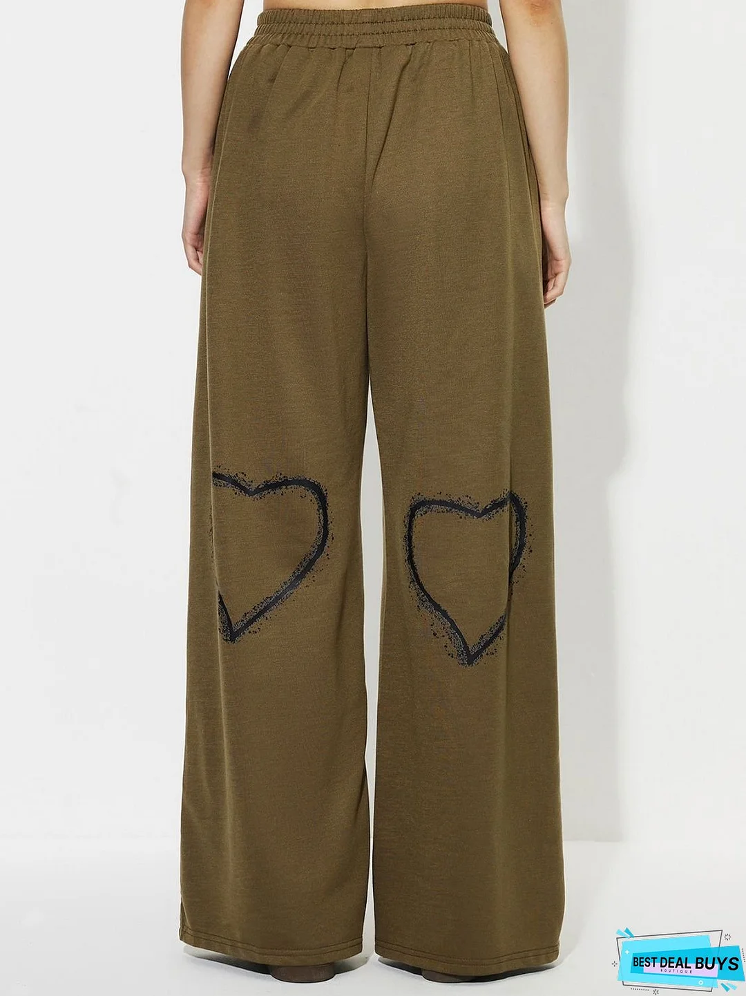 Heart Elastic Waist Wide Leg Pants