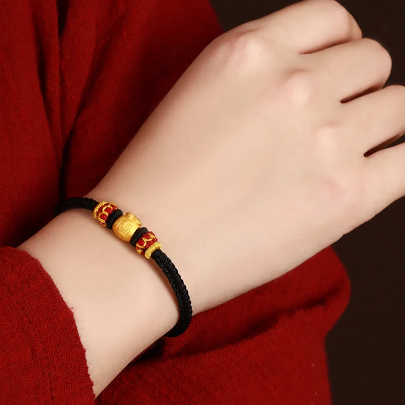 999 Gold Lucky Money Bag Fu Character Protection Handmade Eight Thread Peace Knot Bracelet