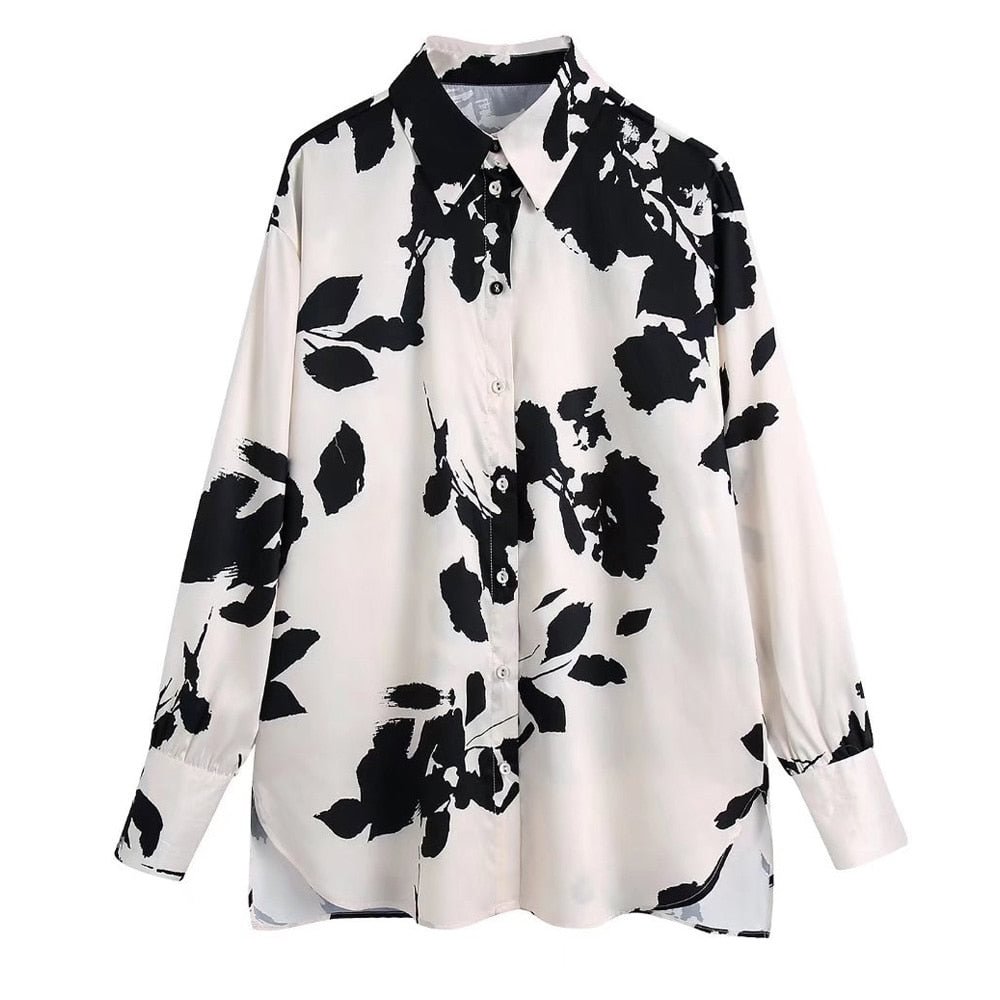 TRAF Women Fashion Flowing Floral Print Blouses Vintage Long Sleeve Button-up Female Shirts Blusas Chic Tops