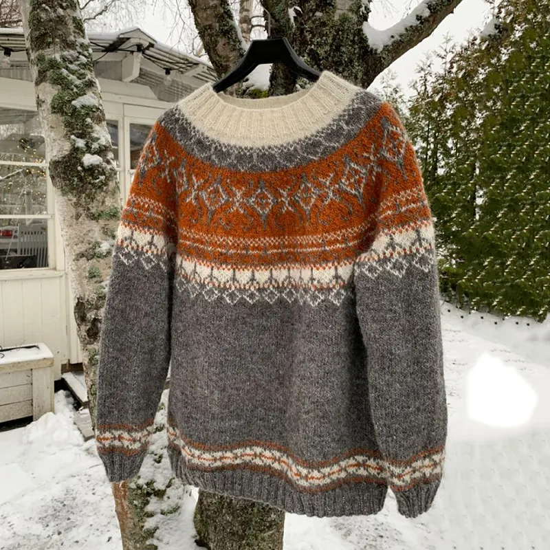 Vintage Icelandic Knit Jacquard Warmth Crew Neck Sweater（Unisex）