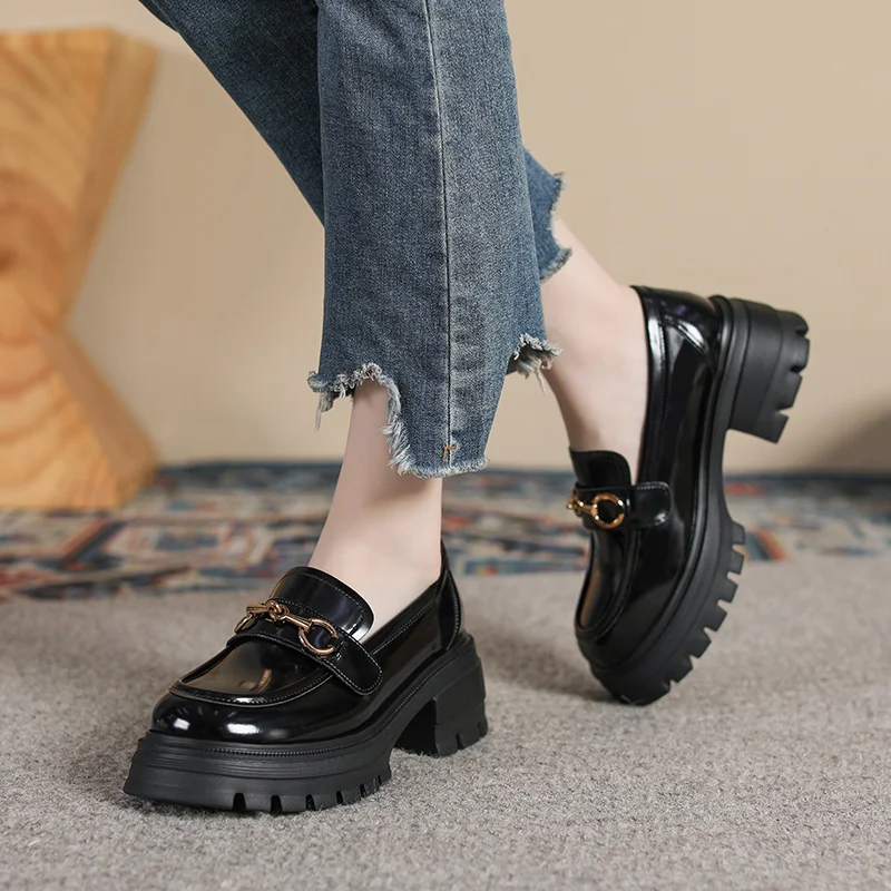 Tanguoant Tanguoant Style Black Bright Face New Foot With Small Leather Shoes Female Retro French Shoes Loafers 2024 New