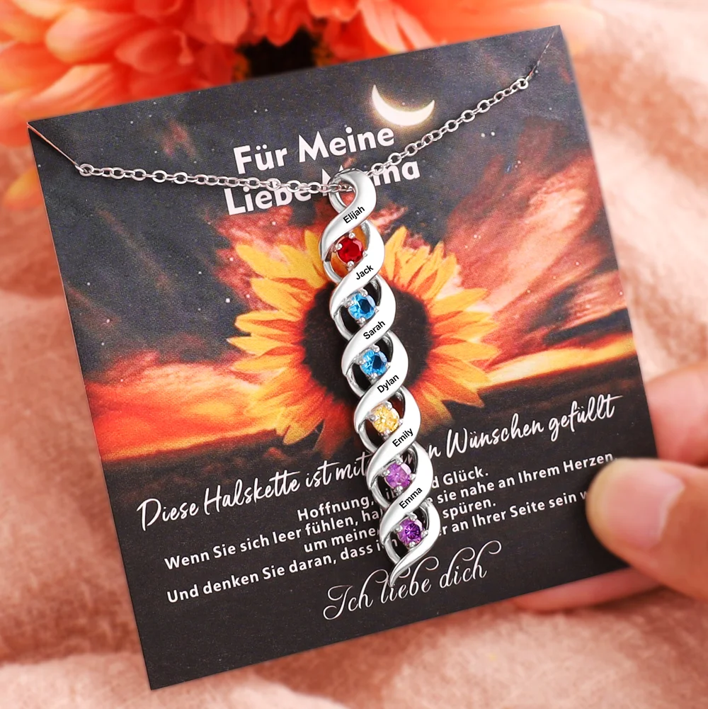 Personalisierte Geburtsstein  Halskette Anhänger mit 6 Namen und 6 Geburtssteinen Kettenmachen
